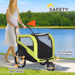 PawHut 2 in 1 Dog Bike Trailer Pet Stroller for Large Dogs W/ Hitch - Green