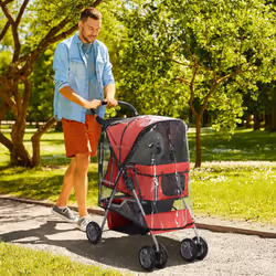 PawHut Dog Stroller W/ Rain Cover, Foldable Pet Pram for S, XS Dogs, Red