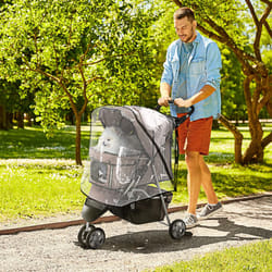 PawHut Dog Stroller W/ Cover, Folding Cat Pram Dog Pushchair for S XS Dogs Brown
