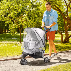 PawHut Dog Stroller W/ Cover, Folding Cat Pram Dog Pushchair for S XS Dogs Grey