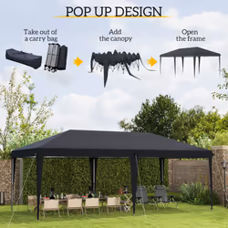 Outsunny 3 x 6 m Pop Up Gazebo Patio Party Event Heavy Duty Canopy Black