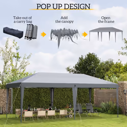Outsunny 3 x 6 m Pop Up Gazebo Patio Party Event Heavy Duty Canopy Grey