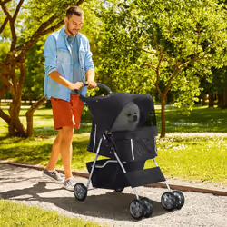 PawHut Pet Stroller Carrier Foldable Deluxe Jogger Walk Travel Dog Cat Black