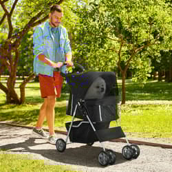 PawHut Pet Stroller Carrier Foldable Deluxe Jogger Walk Travel Dog Cat Black