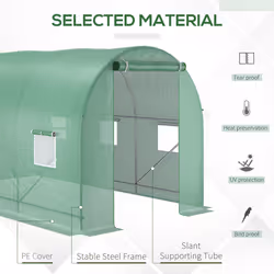 Outsunny 3.5 x 2m Walk-In Polytunnel Greenhouse with Roll Up Door Windows Green