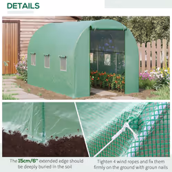Outsunny 3.5 x 2m Walk-In Polytunnel Greenhouse with Roll Up Door Windows Green