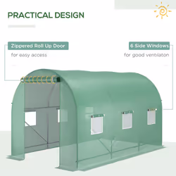 Outsunny 3.5 x 2m Walk-In Polytunnel Greenhouse with Roll Up Door Windows Green - Additional view 4