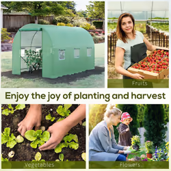 Outsunny 3.5 x 2m Walk-In Polytunnel Greenhouse with Roll Up Door Windows Green - Additional view 5
