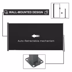 Outsunny 3x1.6M Retractable Side Awning Screen Fence Patio Privacy Divider Black