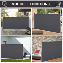 Outsunny 3x1.6M Retractable Side Awning Screen Fence Patio Privacy Divider Grey - Additional view 4