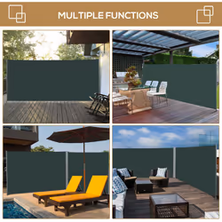 Outsunny 3x2M Retractable Side Awning Screen Fence Patio Privacy Divider Grey - Additional view 5