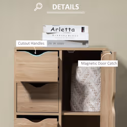 HOMCOM Freestanding Bathroom Cabinet with 4 Drawers and Door Cupboard Natural - Additional view 5