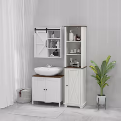 kleankin Tall Bathroom Cabinet Storage Cupboard with Door, Adjustable Shelves - Additional view 8