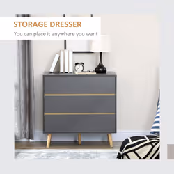 HOMCOM Chest of Drawers, 3 Drawer Storage Cabinet Organiser Bedroom Dark Grey