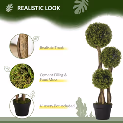 HOMCOM Potted Artificial Plants Boxwood Ball Topiary Trees Indoor Outdoor, 90cm