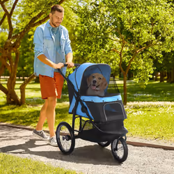 PawHut 3 Wheel Pet Stroller, for Medium Small Dogs, Foldable Cat Pram - Blue