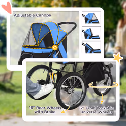 PawHut 3 Wheel Pet Stroller, for Medium Small Dogs, Foldable Cat Pram - Blue - Additional view 4