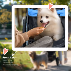 PawHut 3 Wheel Pet Stroller, for Medium Small Dogs, Foldable Cat Pram - Blue - Additional view 5