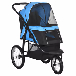 PawHut 3 Wheel Pet Stroller, for Medium Small Dogs, Foldable Cat Pram - Blue - Additional view 8