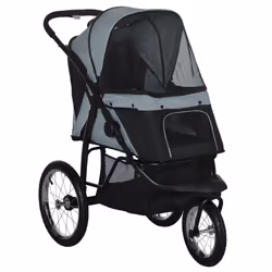 PawHut 3 Wheel Pet Stroller, for Medium Small Dogs, Foldable Cat Pram - Grey - Additional view 7