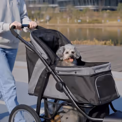 PawHut 3 Wheel Pet Stroller, for Medium Small Dogs, Foldable Cat Pram - Grey - Additional view 8