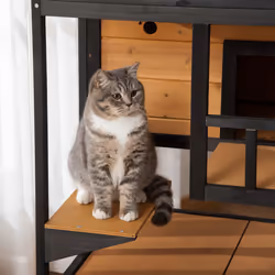 PawHut Wooden Outdoor Cat House 3-Tier Kitten Shelter w/ Tilted Roof Yellow - Additional view 8