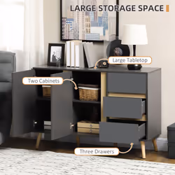 HOMCOM Sideboard Kitchen Cupboard w/ Adjustable Shelves, Double Doors Dark Grey