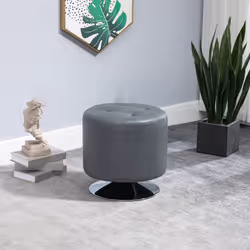 HOMCOM 360 Swivel Foot Stool PU Footstool with Thick Padding, Grey