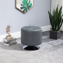 HOMCOM 360 Swivel Foot Stool PU Footstool with Thick Padding, Grey