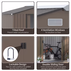 Outsunny Garden Shed Storage Unit w/ Locking Door Foundation Vent Brown - Additional view 4