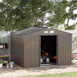 Outsunny 9 X 6FT Storage Garden Shed Sliding Door Galvanised Metal Brown