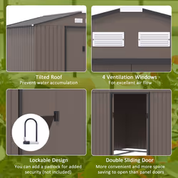 Outsunny 9 X 6FT Storage Garden Shed Sliding Door Galvanised Metal Brown - Additional view 4