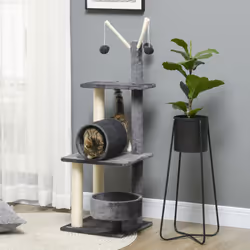 PawHut 121cm Cat Tree Tower w/Sisal Scratching Posts Bed Tunnel Perch Grey