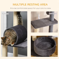 PawHut 121cm Cat Tree Tower w/Sisal Scratching Posts Bed Tunnel Perch Grey