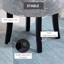 HOMCOM Dressing Table Stool Vanity Seat w/ Rubber Wood Legs Bedroom - Grey