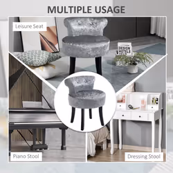 HOMCOM Dressing Table Stool Vanity Seat w/ Rubber Wood Legs Bedroom - Grey - Additional view 4