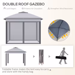 Outsunny Pop Up Gazebo Height Adjustable Canopy Tent w/ Carrying Bag, Grey