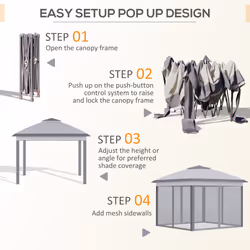 Outsunny Pop Up Gazebo Height Adjustable Canopy Tent w/ Carrying Bag, Grey