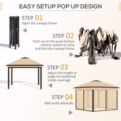 Outsunny Pop Up Gazebo Height Adjustable Canopy Tent w/ Carrying Bag, Beige