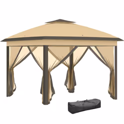 Outsunny Pop Up Gazebo Height Adjustable Canopy Tent w/ Carrying Bag, Beige - Additional view 7