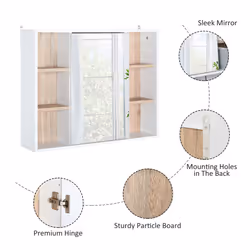 HOMCOM Wall Mounted Bathroom Storage Cabinet w/ Mirrored Door, Adjustable Shelf