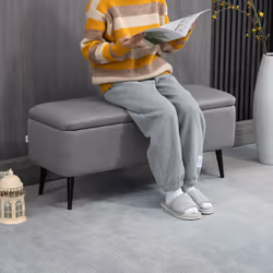 HOMCOM Storage Ottoman Bench, Linen Fabric Footstool with Steel Legs Grey - Additional view 4