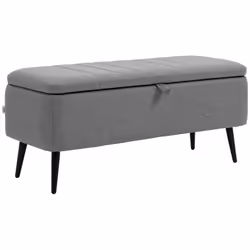 HOMCOM Storage Ottoman Bench, Linen Fabric Footstool with Steel Legs Grey - Additional view 6