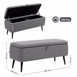 HOMCOM Storage Ottoman Bench, Linen Fabric Footstool with Steel Legs Grey - Additional view 7