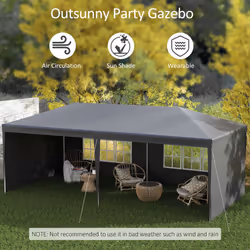 Outsunny 6m x 3m Garden Gazebo Marquee Canopy Party Tent Canopy Patio Dark Grey