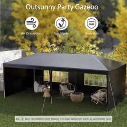 Outsunny 6m x 3m Garden Gazebo Marquee Canopy Party Tent Canopy Patio Black