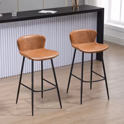 HOMCOM Bar Stools Set of 2, PU Leather Bar Chairs with Back and Steel Legs