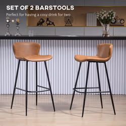 HOMCOM Bar Stools Set of 2, PU Leather Bar Chairs with Back and Steel Legs