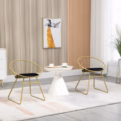 HOMCOM Metal Wire Dining Chairs Set of 2, Steel Frame Gold
