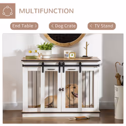 PawHut Dog Crate Furniture for Large Dogs, Double Dog Cage for Small Dogs, White